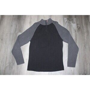 Polo Jeans Co. Ralph Lauren Knit Sweater Mens Large Black Gray 1/4 Zip Flag Logo